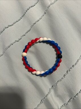 Lokai Red White Blue Beaded Stretch Bracelet